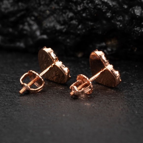 Honey Comb Set 925 Sterling Silver Women’s 14K Rose GoldHeart Stud Earrings - Picture 3 of 5